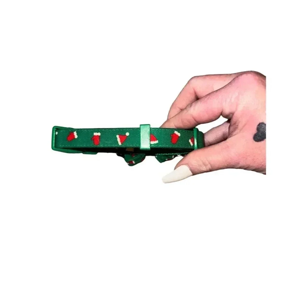 Festive Christmas Bow dog Collar Green Adjustable Bow tie size small